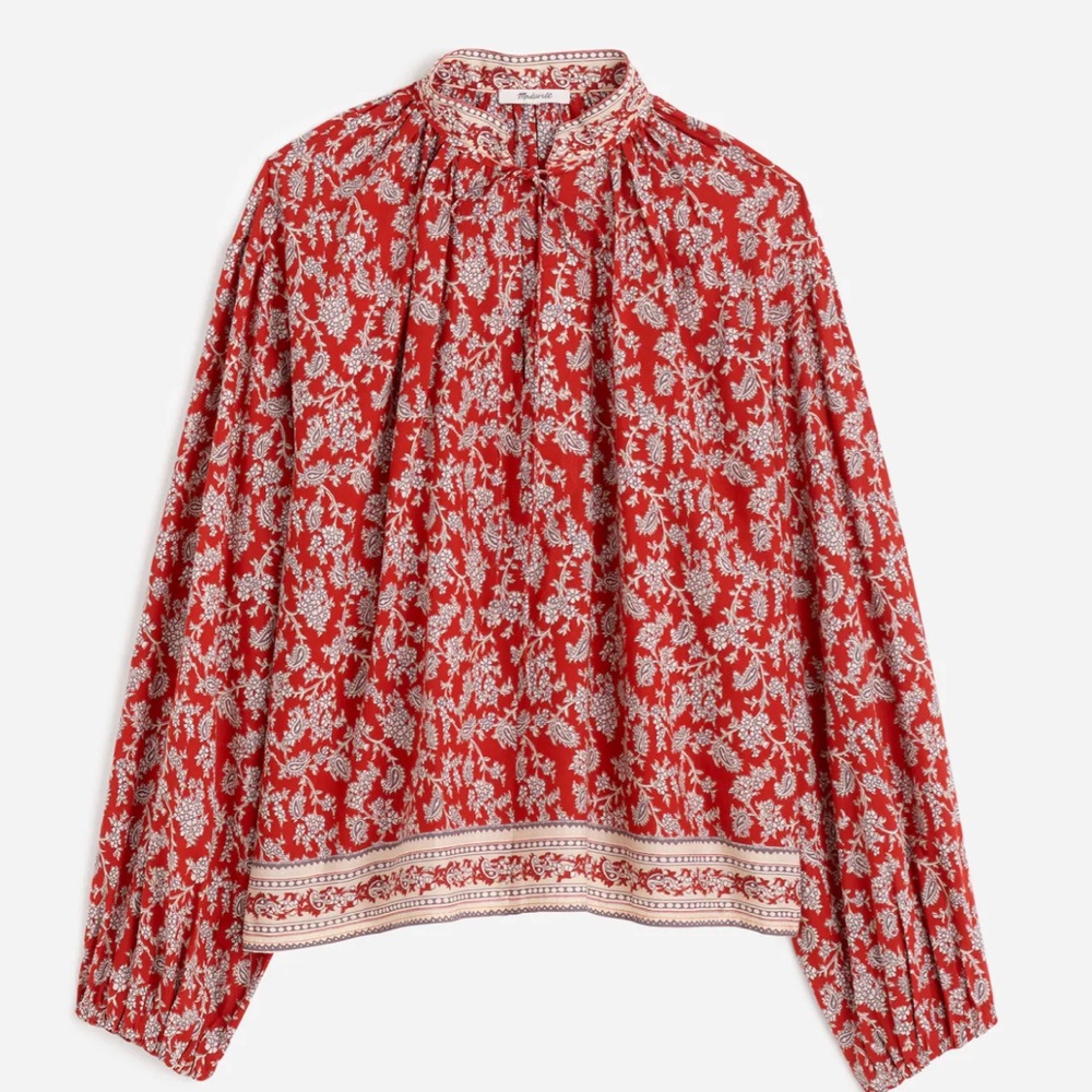 Madewell Shirred Popover Top in Red Paisley Print